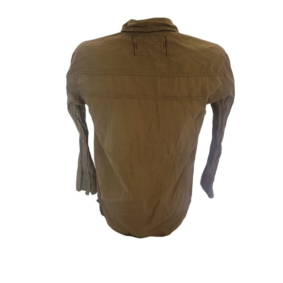 WE THE FREE Wrinkled Chic Olive Button-Up Shirt With‎ Pockets & Sleeve Detail - Picture 5 of 9